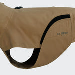 Detail image of dog raincoat in a light brown colour