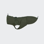 Image of dog raincoat in dark green
