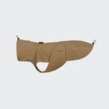Image of dog raincoat in a light brown colour