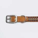 Buckle Dog Collar webbing with leather in orange and brown