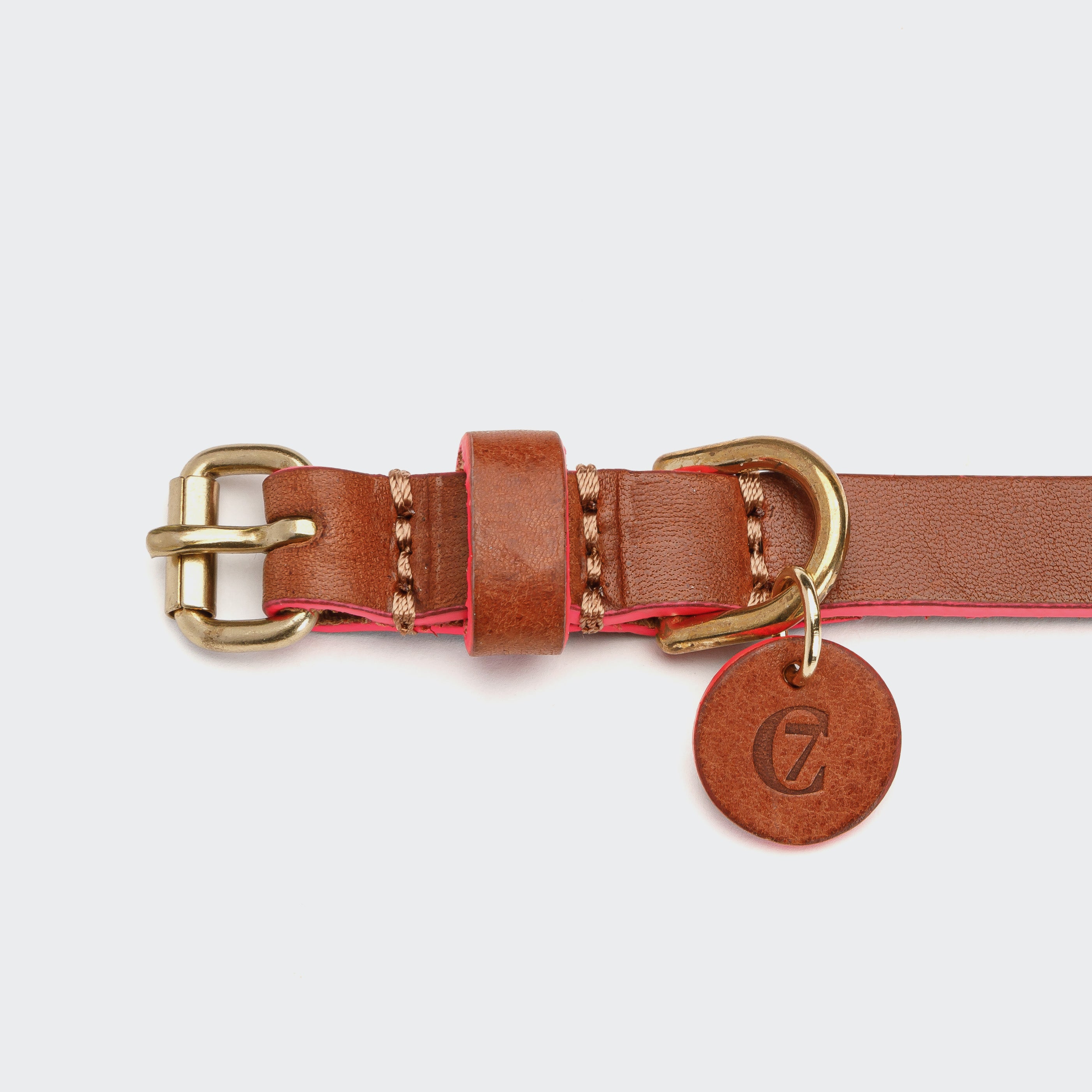 Dog Collar Prince Park Cognac/Pink_2