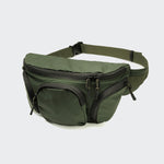 The Gürteltasche AKTIV Olive features multiple zippered compartments and an adjustable strap, making it ideal as a Leckerlitasche for Hundetraining. Displayed against a plain light background.