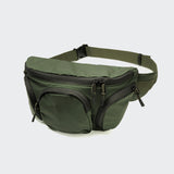 The Gürteltasche AKTIV Olive features multiple zippered compartments and an adjustable strap, making it ideal as a Leckerlitasche for Hundetraining. Displayed against a plain light background.