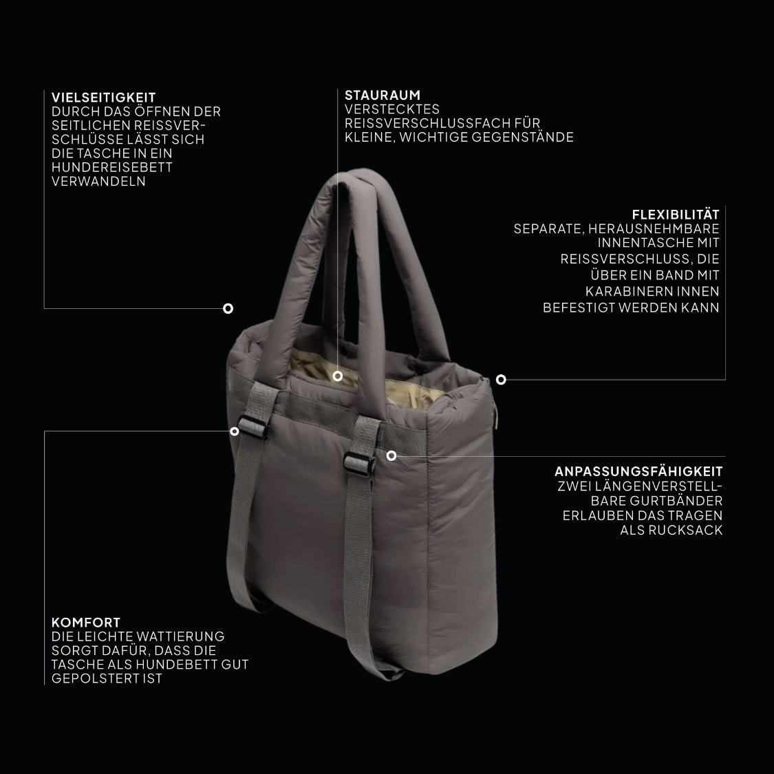 Hundereisebett & Tote Bag AKTIV Puffer Khaki/Peach
