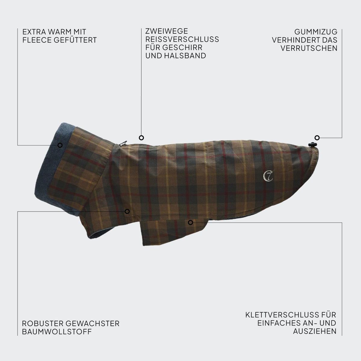 Hundemantel Dackel Brooklyn Waxed Tartan