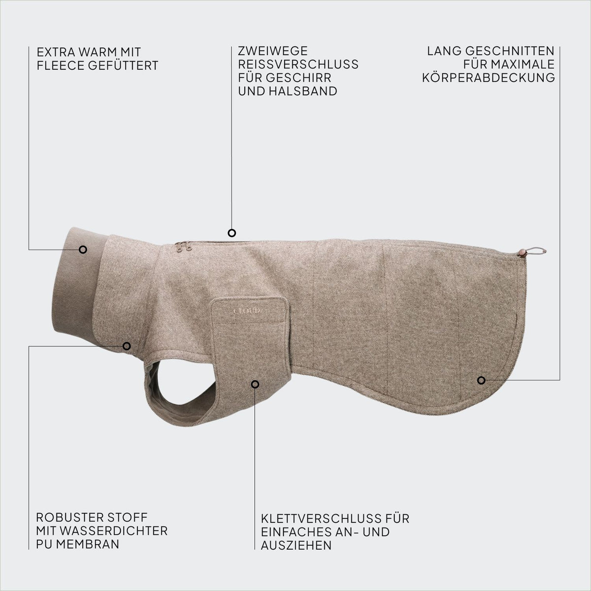 Windhundmantel Brooklyn Long Tweed Beige