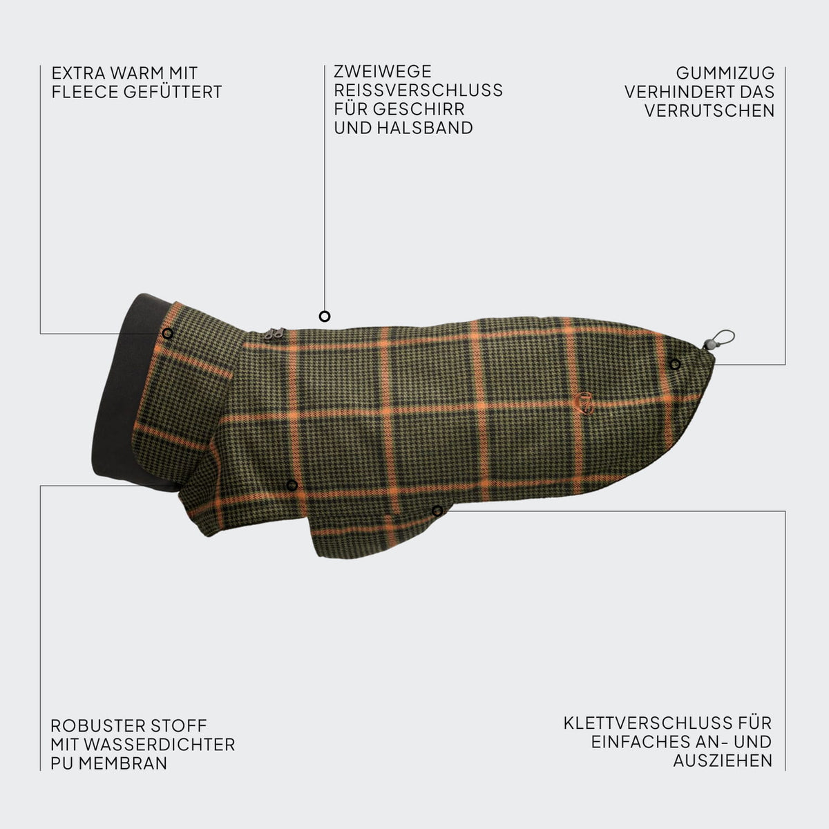 Hundemantel Dackel Brooklyn Flannel Tartan Green