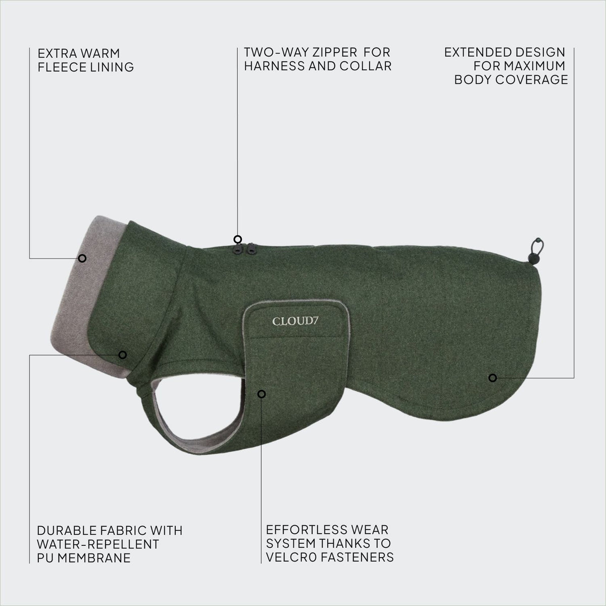 Dog Coat Brooklyn Long Flannel Fern Green