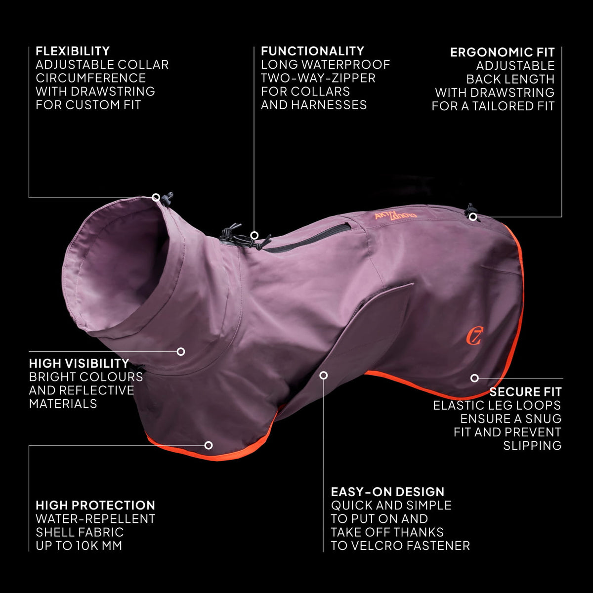 Dog Raincoat AKTIV Aubergine/Orange
