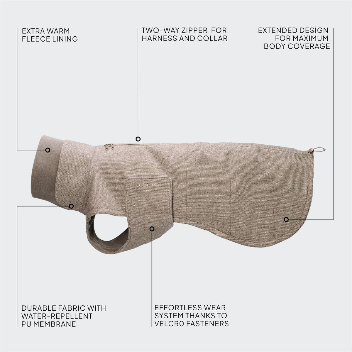 Dog Coat Brooklyn Long Tweed Beige