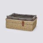 dog basket with brown pillows