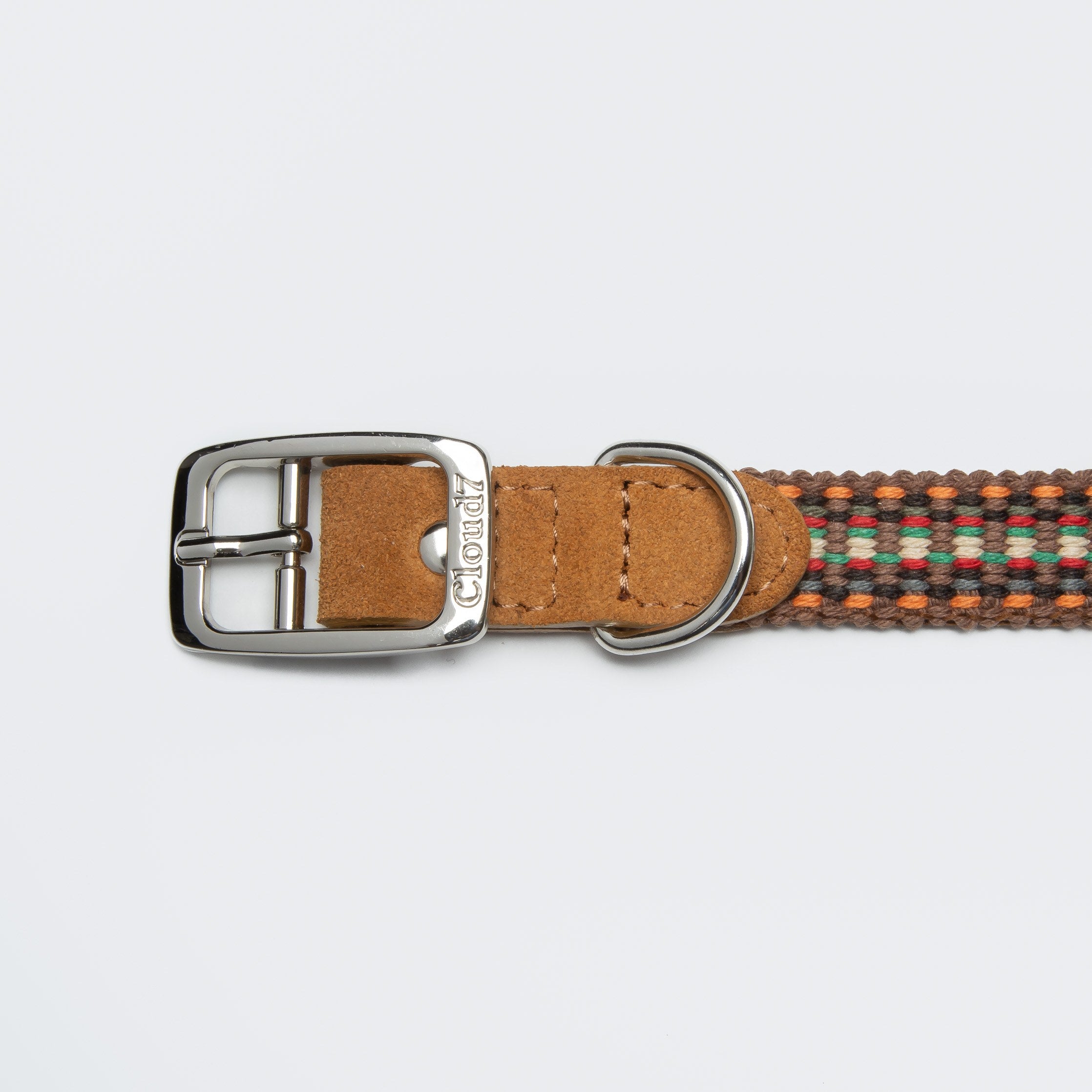 Buckle Dog Collar webbing with leather in orange and brown