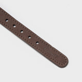 details brown leather collar with golden buckle