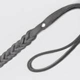 Details grey braided leather dog leash with hand loop