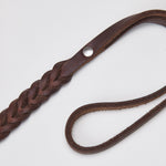 details brown leather leash for dogs with handloop and silver details