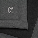 details of a dark grey fleece dog mat