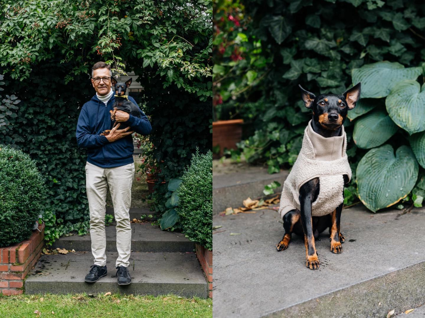 Ulrich & Pico<br> Pico wearing the Gotland Dog Sweater 