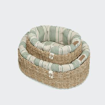 Dog Basket Lazy Linen Stripes Natural/Green