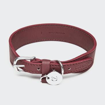 Wide wine-red leather collar with silver closure