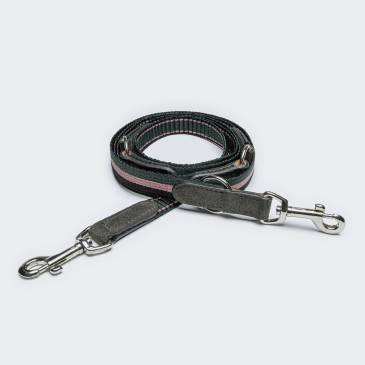 Striped dog leash with suede in pink and green