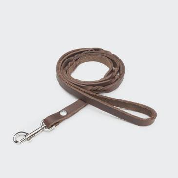 Dog Leash Riverlino with Hand Loop Saddle Brown Silver