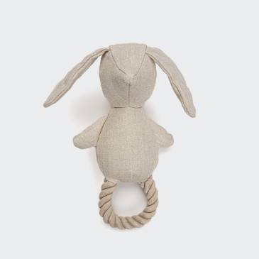 beige hemp dog toy in bunny shape with rope detail