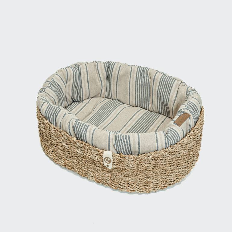 Dog Basket Lazy Linen Stripes Natural/Blue