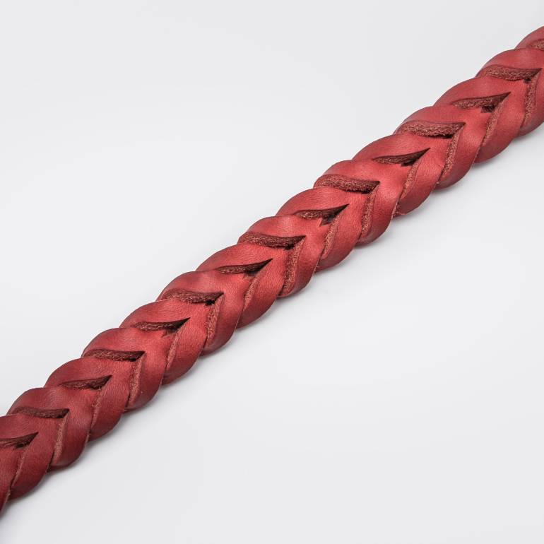 Geschlossenes geflochtenes Lederhalsband aus rotem Leder mit silberner Schnalle