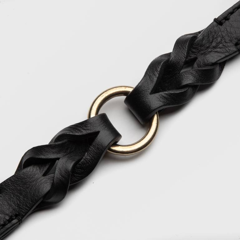 braided black leather dog collar with brass parts