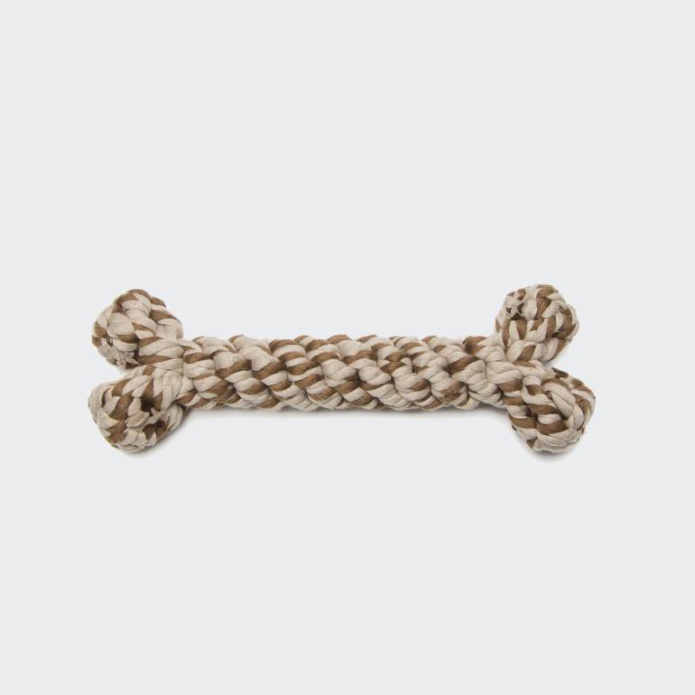 Dog Toy mode of braided rope in natural brown hues