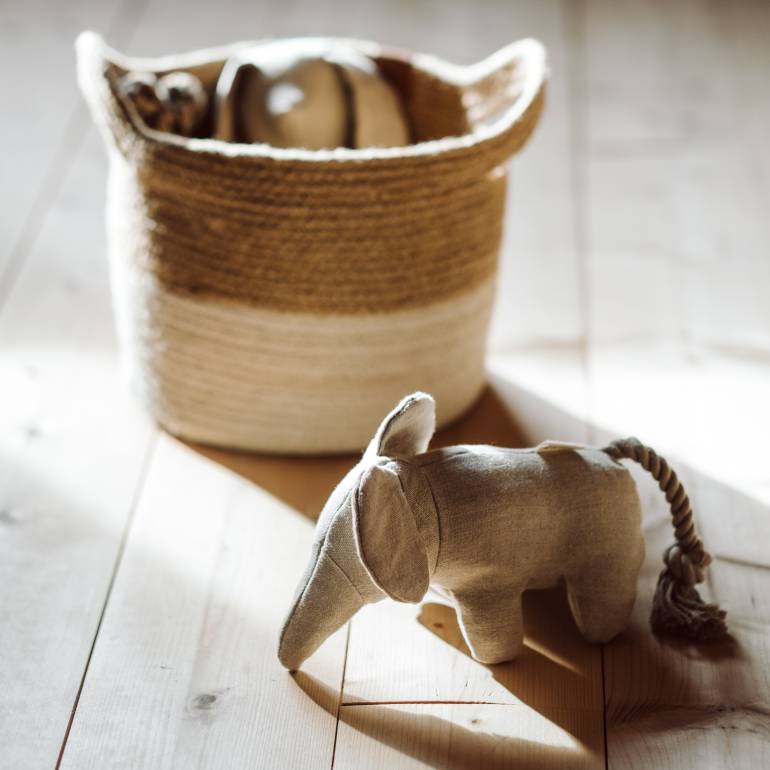 Beige hemp dog toy in elephant shape