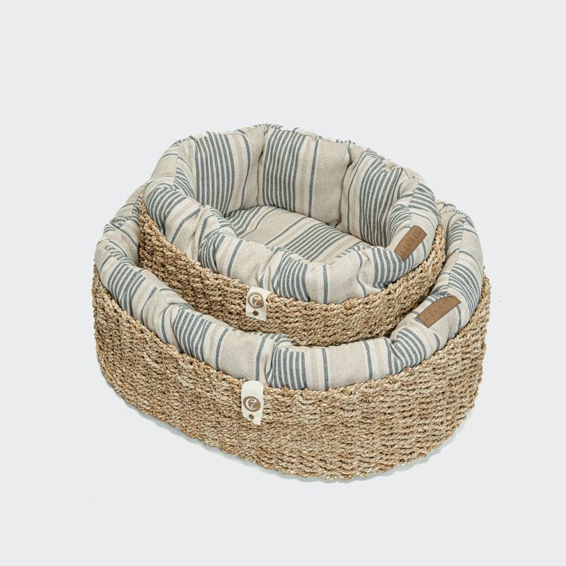 Dog Basket Lazy Linen Stripes Natural/Blue