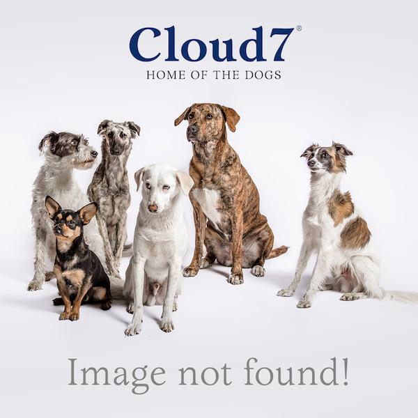 Vier Hundekissen in grauem Tweed-Stoff in verschiedenen Größen mit Griffen übereinandergestapelt